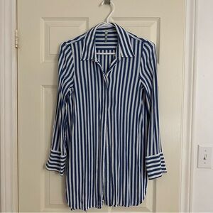 Zara Navy and White Striped Button Down Shirt